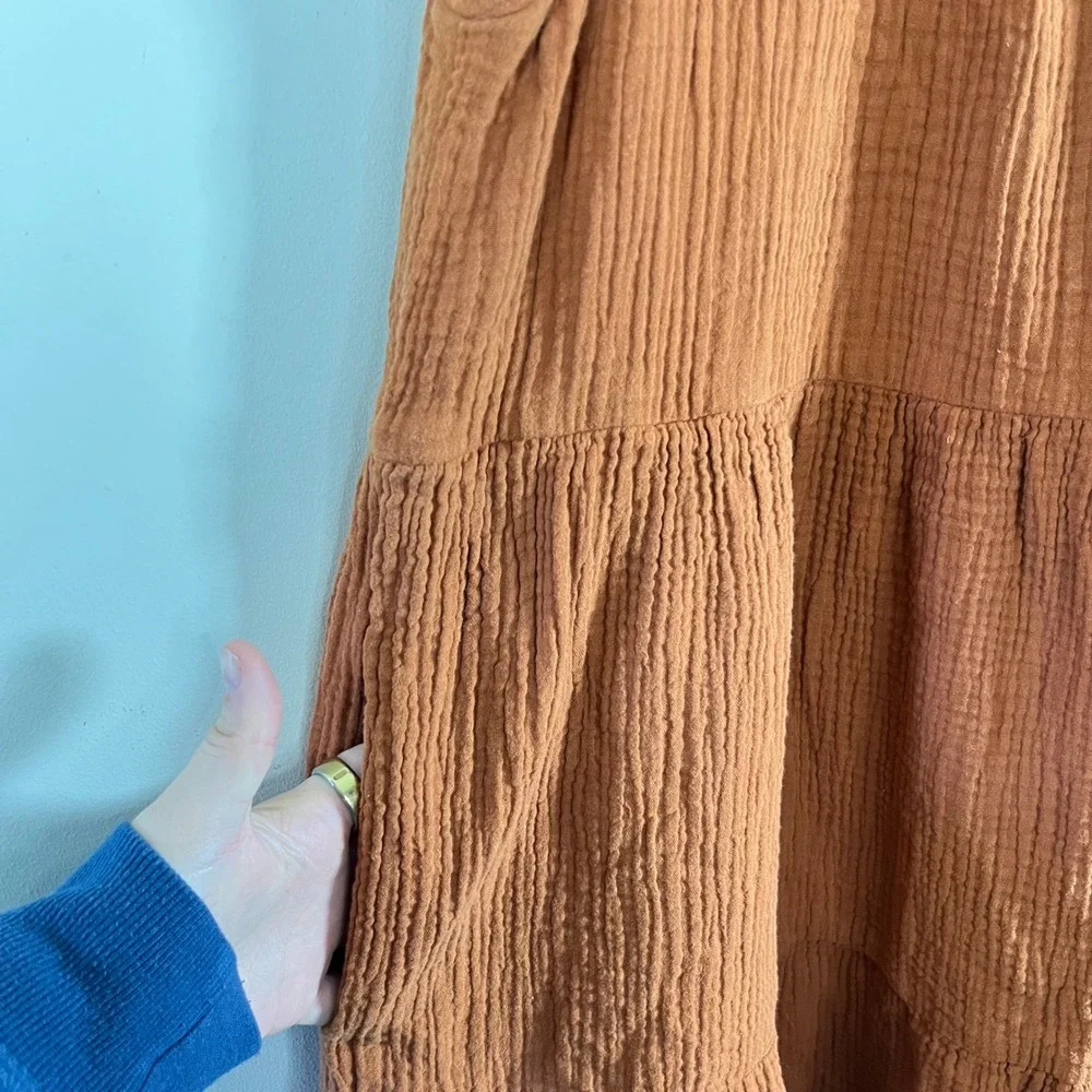 J. Crew Cotton Gauze Tiered Babydoll Mini Dress Orange Ruffle Sleeves Womens 10